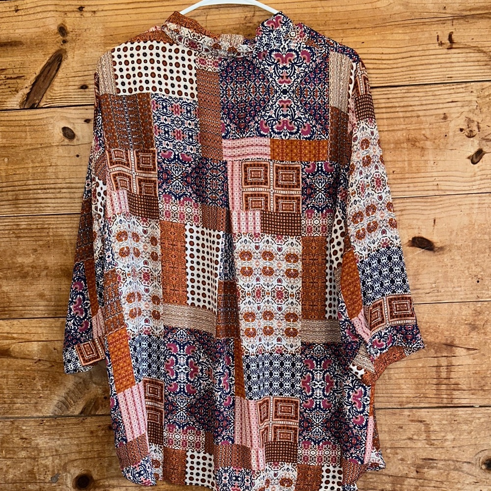 Rose & Olive Patchwork Button-Up Shirt Lightweight - image 3